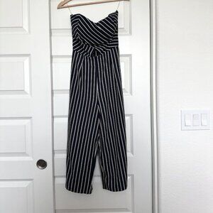 Navy Blue Cutout Pinstripe Jumpsuit